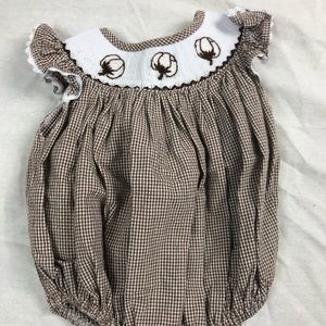 The Smocking Bug Brown Cotton Smocked Bubble 0/3